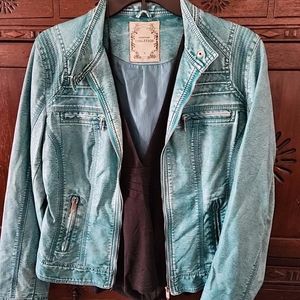 Womens Turquoise PU Leather Jacket Small